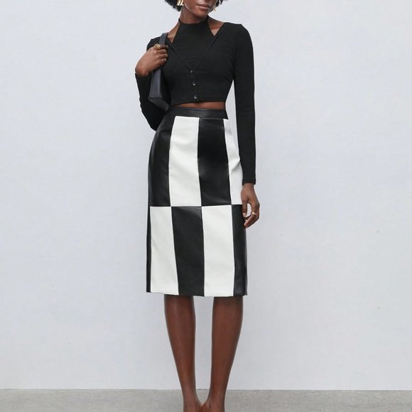. Dresses & Skirts - Black & White Preppy Womens Two Tone Straight Skirt